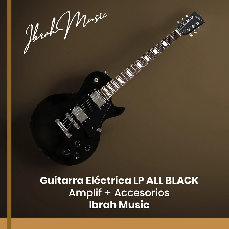 GUITARRA ELECTRICA LP IBRAH + AMPLIF + ACCESORIOS ALL BLACK - 9