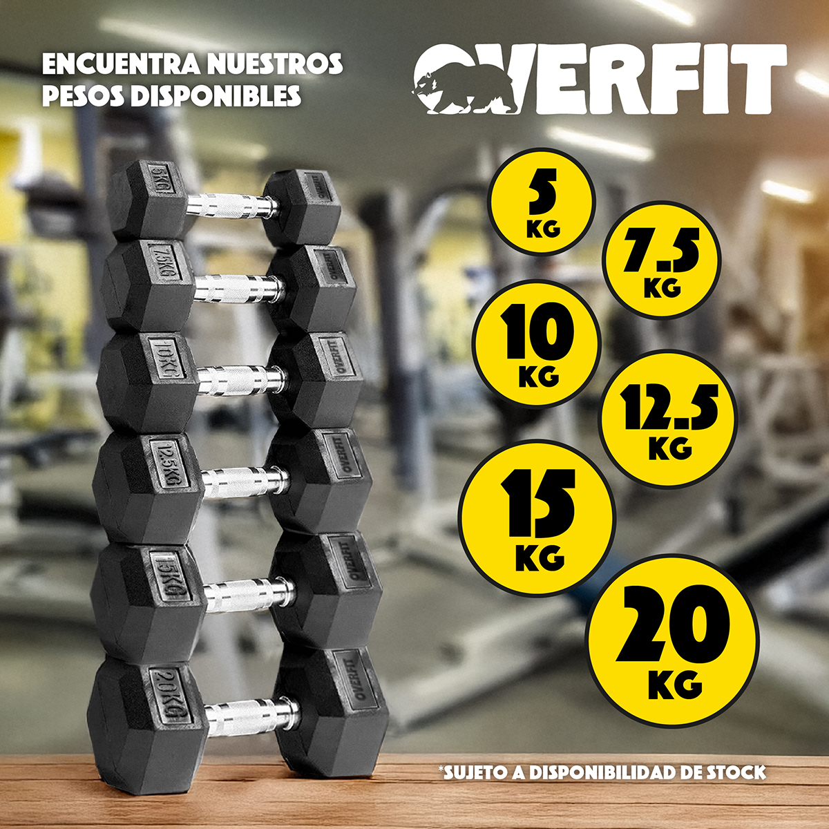 MANCUERNA HEXAGONAL 20 KG ACERO Y CAUCHO OVERFIT FITNESS - 6