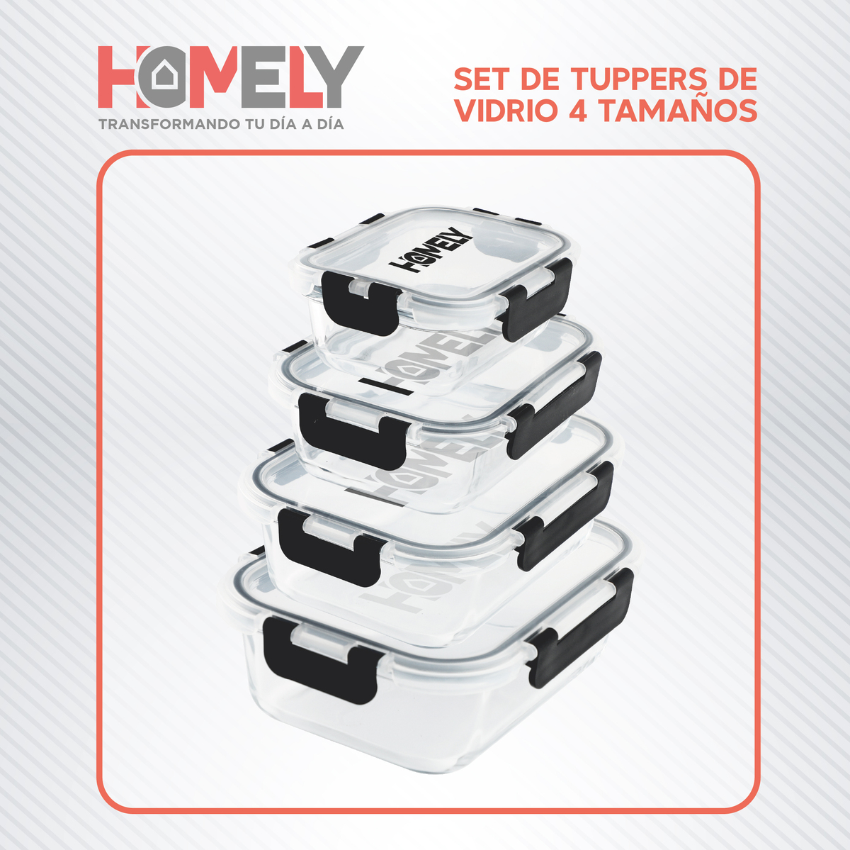 TUPPER HERMETICO COMIDA HOMELY VIDRIO TEMPLADO SET X4 3.57 L - 5