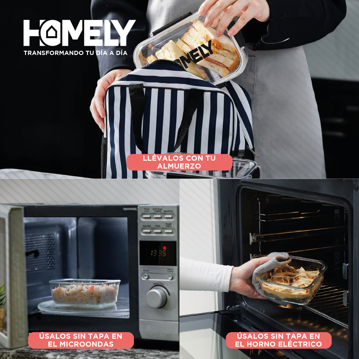 TUPPER HERMETICO COMIDA HOMELY VIDRIO TEMPLADO SET X4 3.57 L - 6