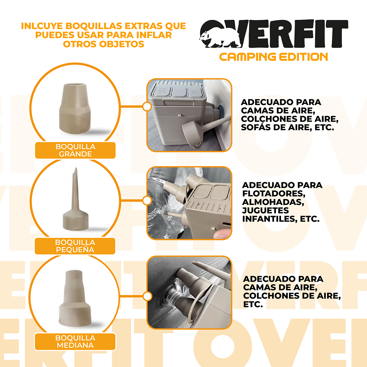 COLCHON INFLABLE ELECTRICO 2 PLAZAS OVERFIT BOMBA PORTATIL - 5