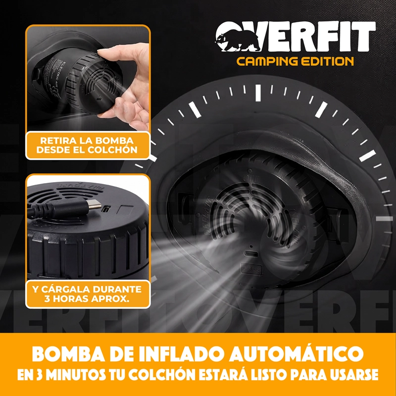 COLCHON INFLABLE ELECTRICO 1.5 PLAZA OVERFIT BOMBA PORTATIL - 4