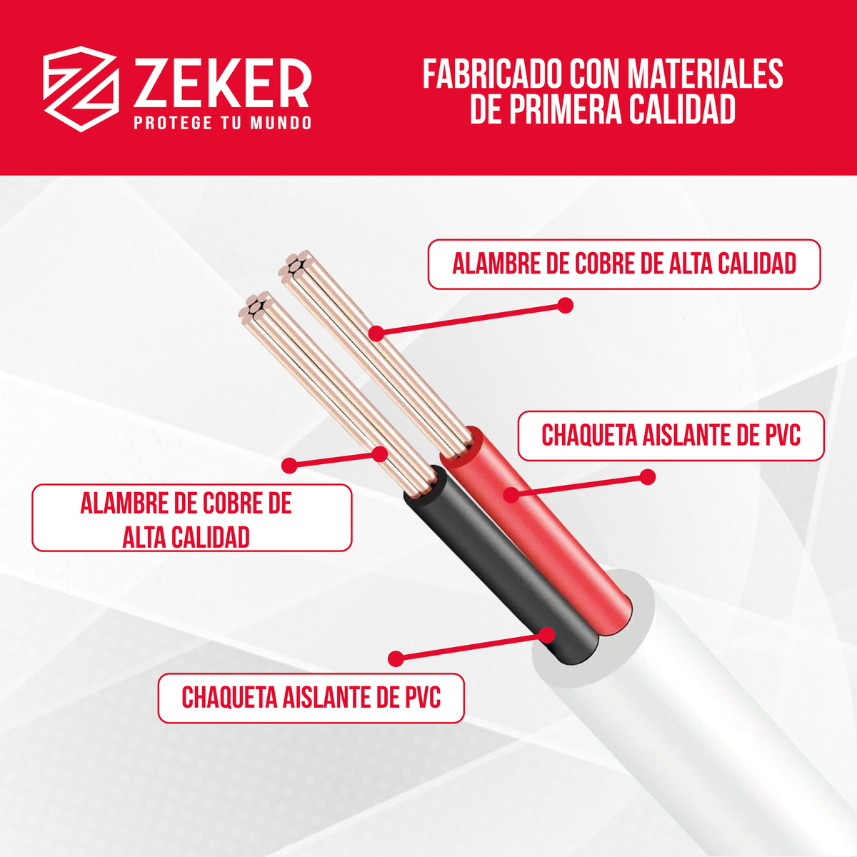 CABLE DUAL CAMARA SEGURIDAD ZEKER EXTENSOR PODER ETHERNET 5M - 3