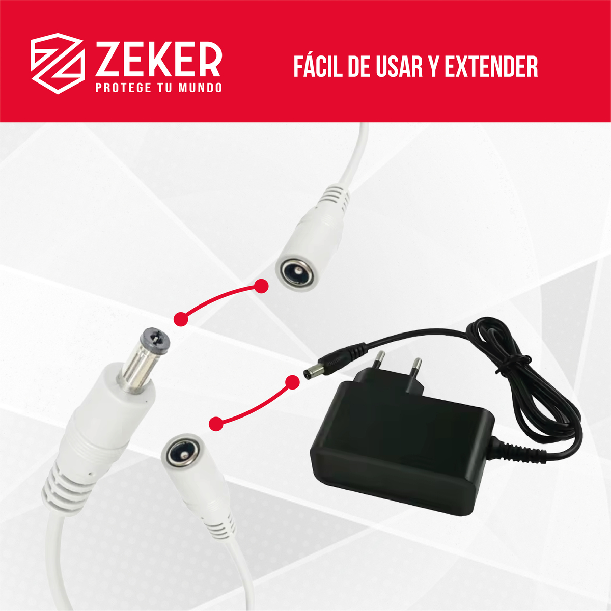 CABLE DUAL CAMARA SEGURIDAD ZEKER EXTENSOR PODER ETHERNET 5M - 4