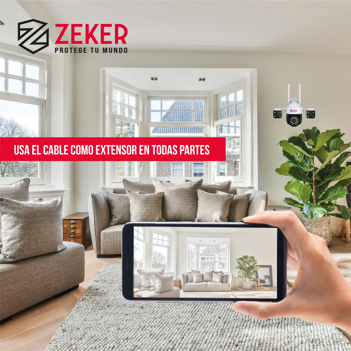 CABLE DUAL CAMARA SEGURIDAD ZEKER EXTENSOR PODER ETHERNET 5M - 7