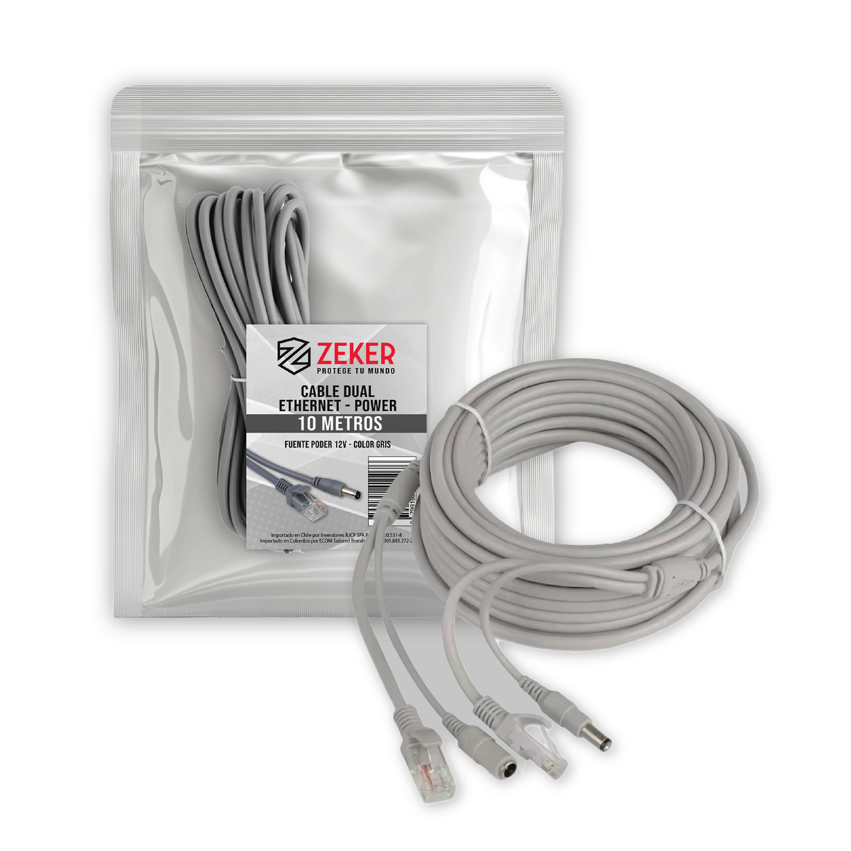 CABLE CAMARA SEGURIDAD ZEKER DUAL EXTENSOR 10M DC + ETHERNET - 1