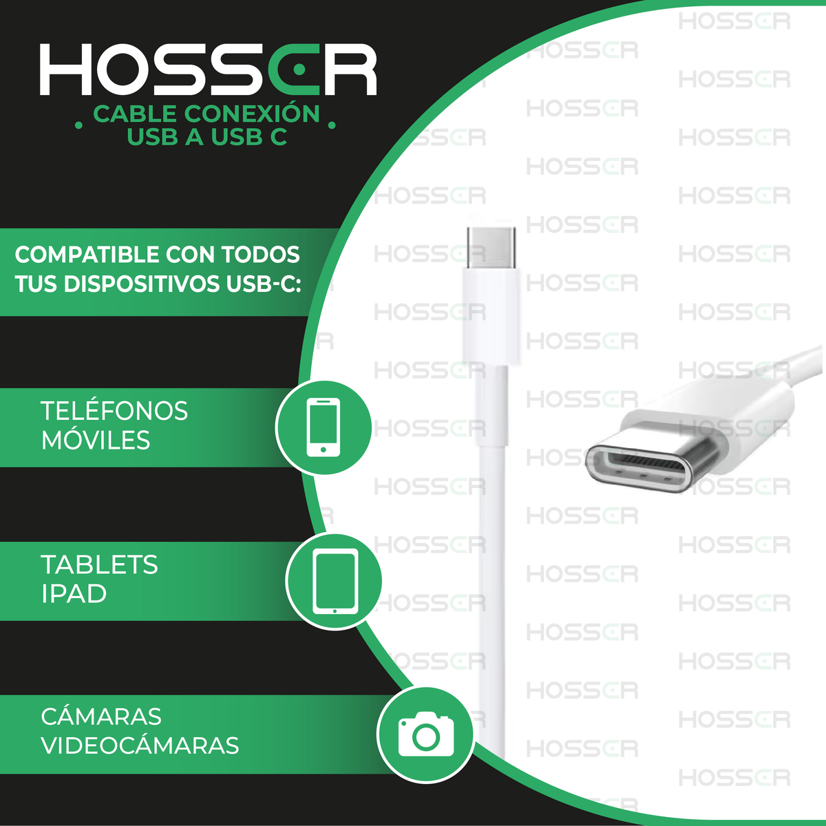CABLE CONEXION TIPO C HOSSER 5 METROS USB 2.0 CARGA DATOS - 2