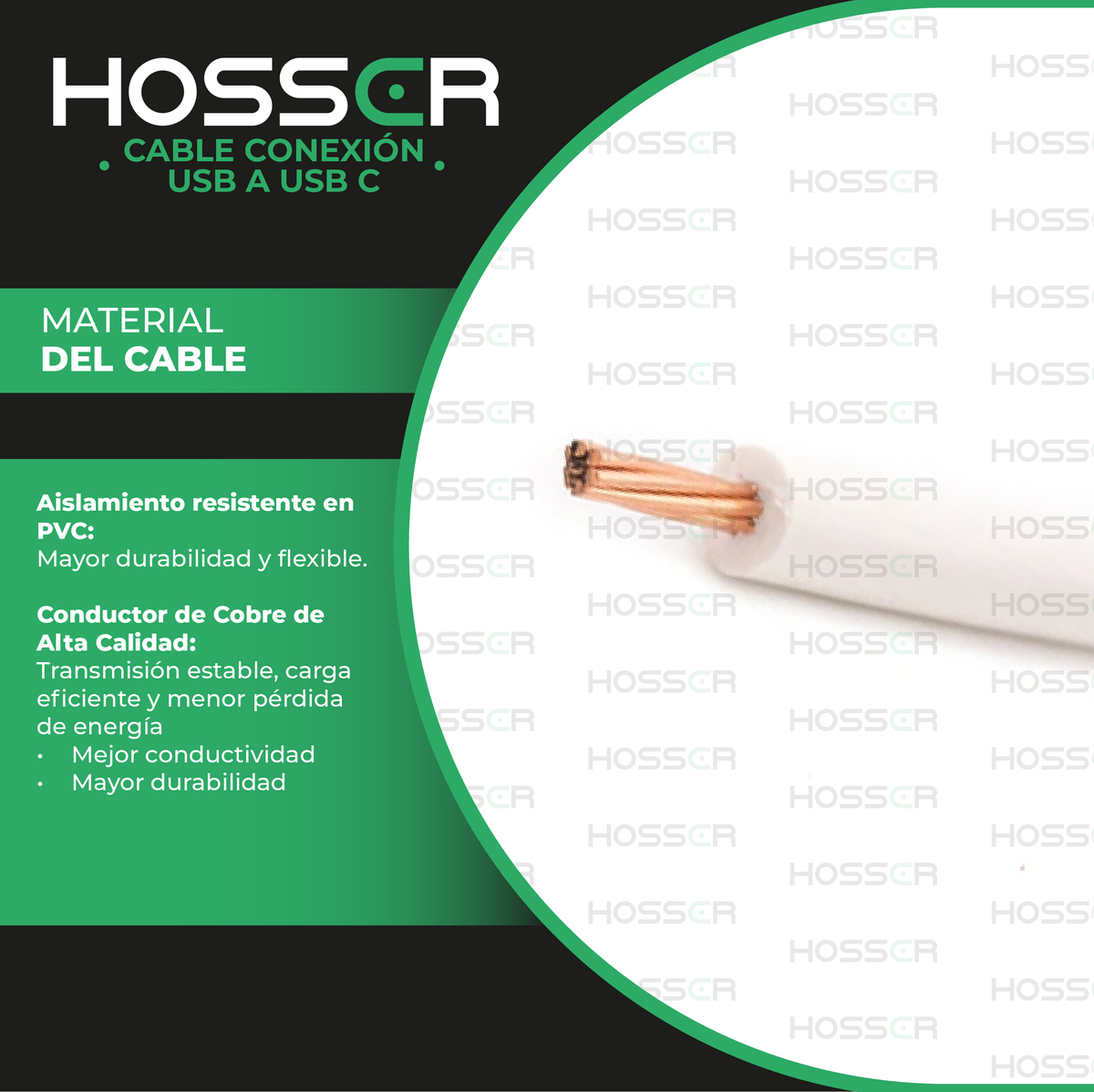 CABLE CONEXION TIPO C HOSSER 5 METROS USB 2.0 CARGA DATOS - 3