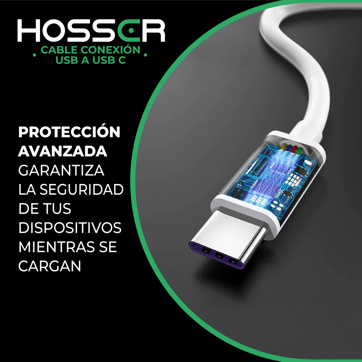 CABLE CONEXION TIPO C HOSSER 5 METROS USB 2.0 CARGA DATOS - 8