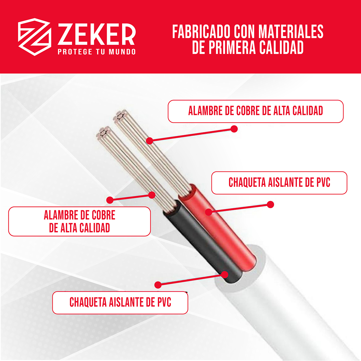 CABLE CAMARA SEGURIDAD ZEKER EXTENSOR UNIVERSAL 20 MTS 12V - 5