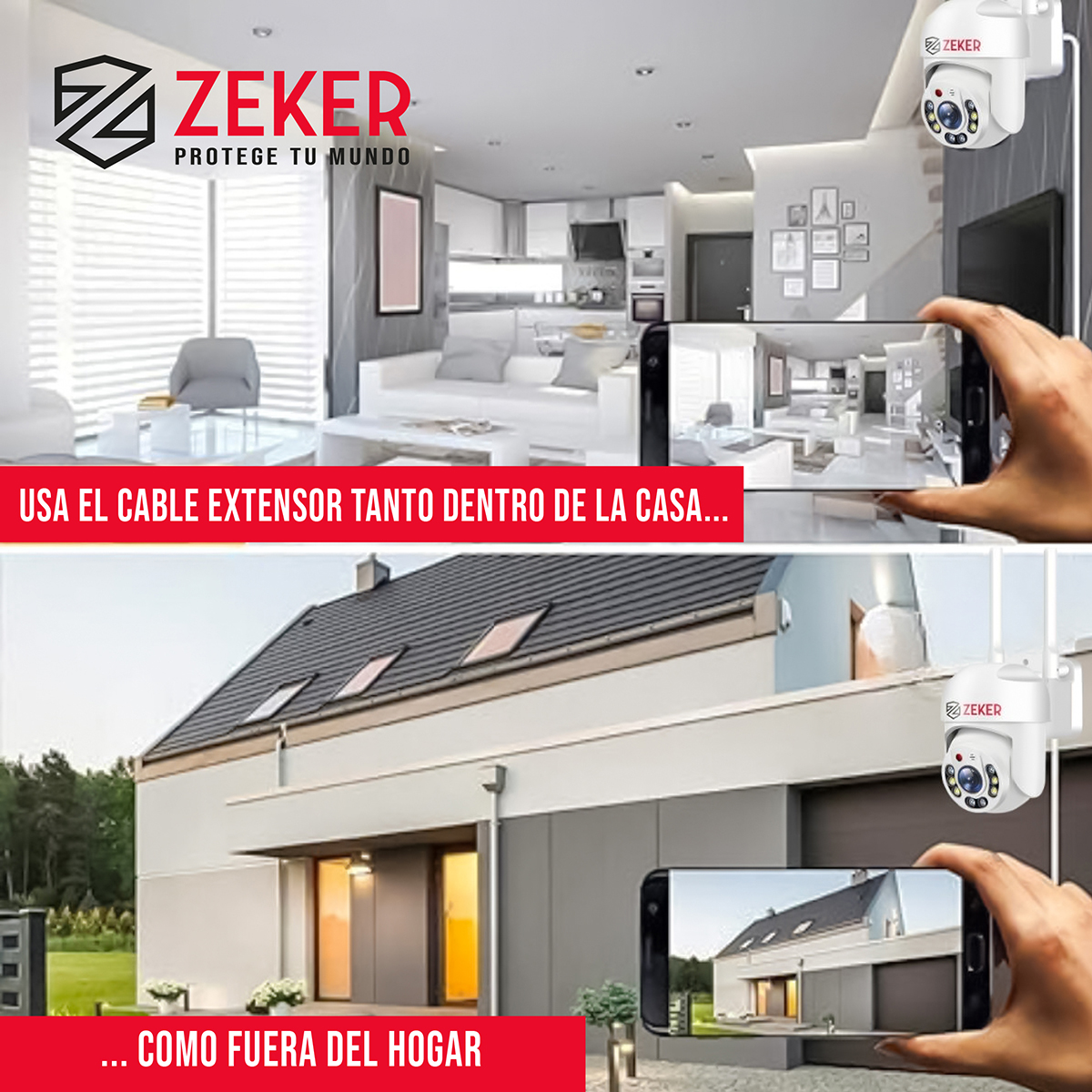 CABLE CAMARA SEGURIDAD ZEKER EXTENSOR UNIVERSAL 20 MTS 12V - 8