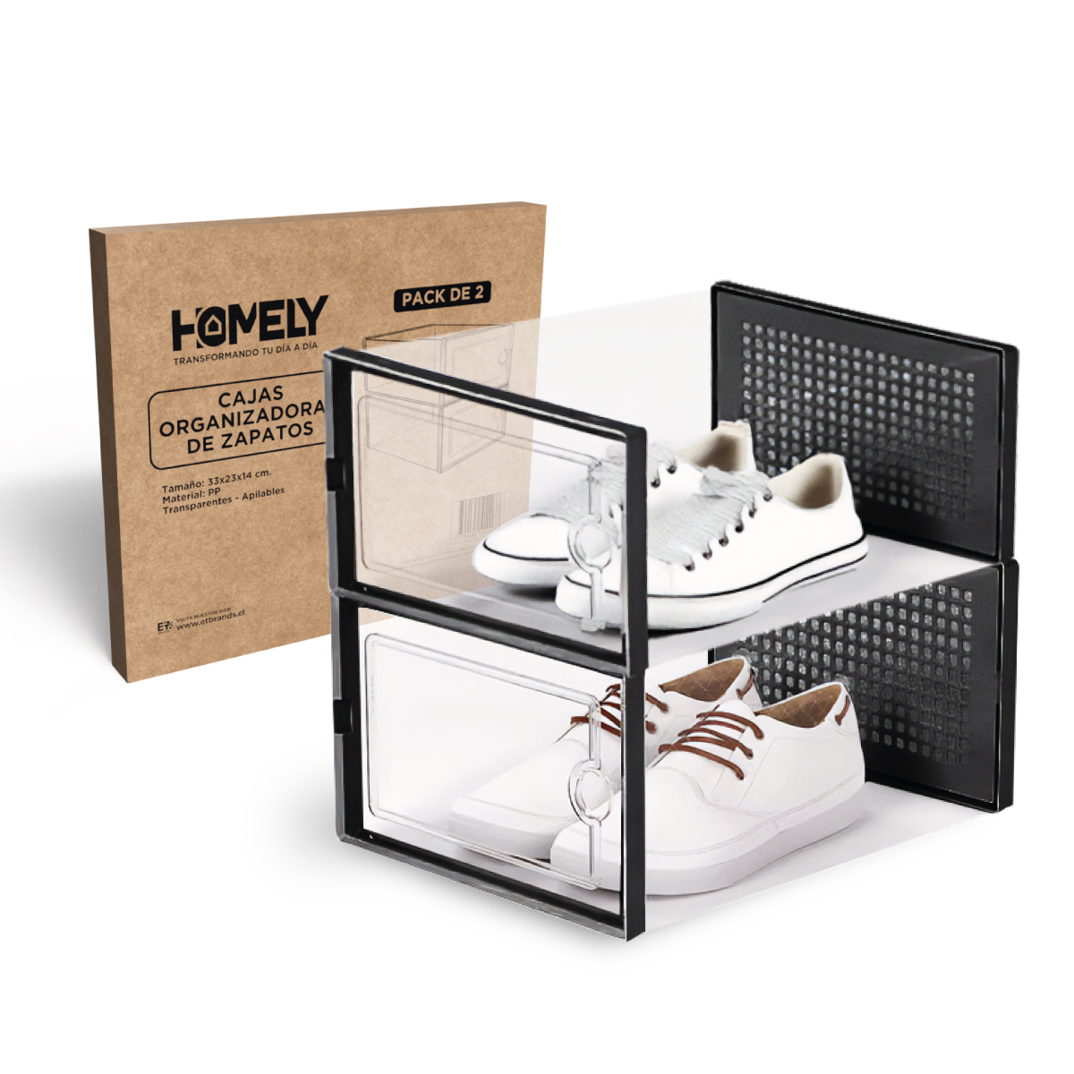 CAJA ORGANIZADORA ZAPATOS APILABLES HOMELY TRANSPARENTE X2 - 1
