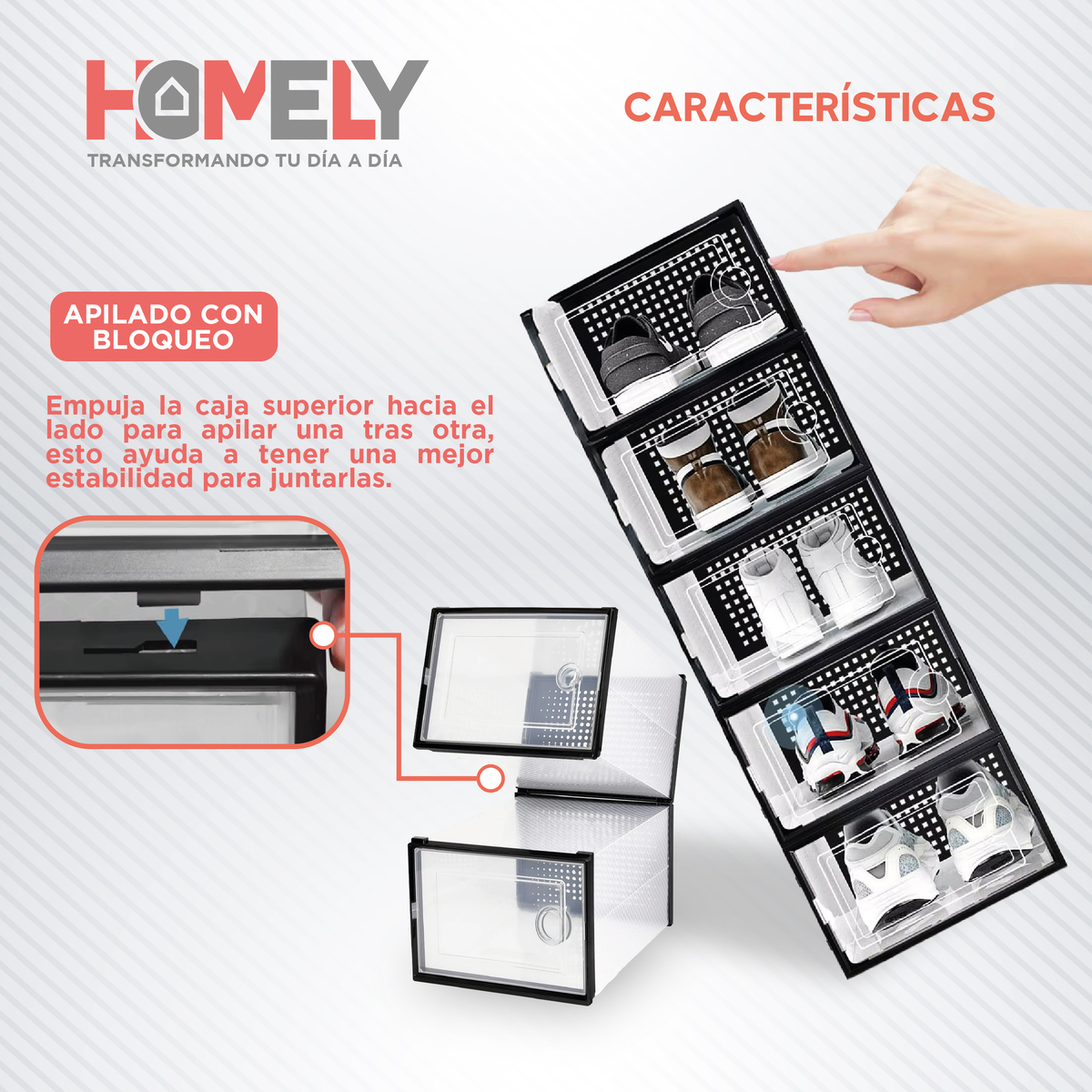 CAJA ORGANIZADORA ZAPATOS APILABLES HOMELY TRANSPARENTE X2 - 4