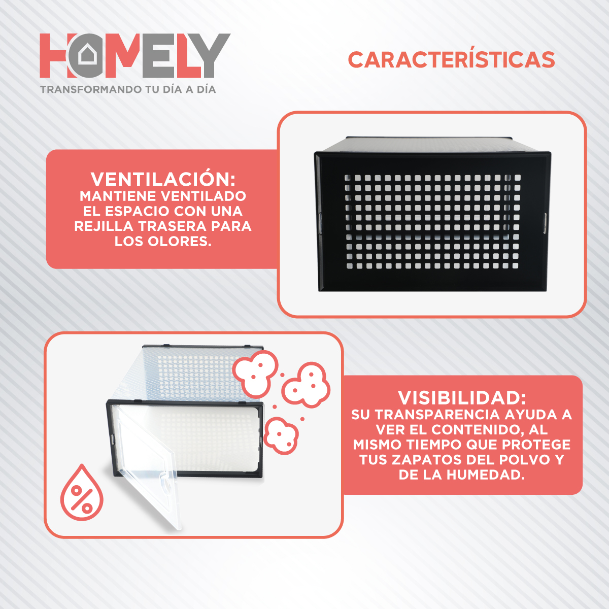 CAJA ORGANIZADORA ZAPATOS APILABLES HOMELY TRANSPARENTE X2 - 5