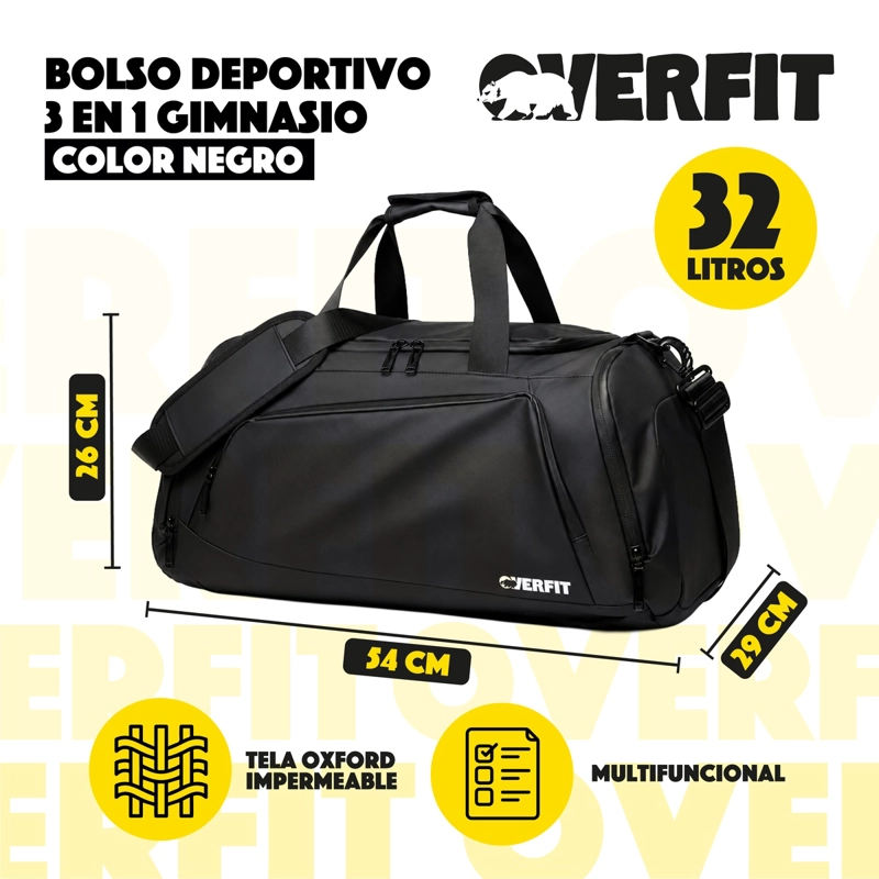 BOLSO DEPORTIVO DUFFEL GYM 3 EN 1 OVERFIT OXFORD IMPERMEABLE - 2