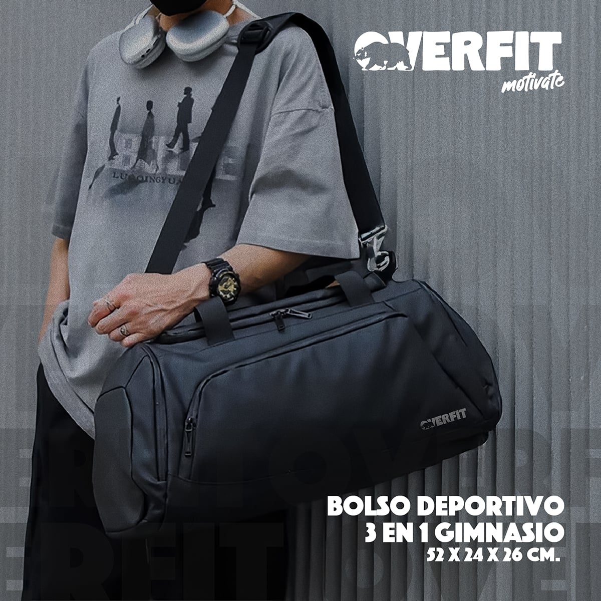 BOLSO DEPORTIVO DUFFEL GYM 3 EN 1 OVERFIT OXFORD IMPERMEABLE - 9