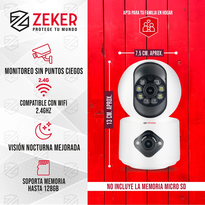 CAMARA DE SEGURIDAD INTERIOR DOBLE ZEKER 4MP 2.5GHZ WIFI IP - 2