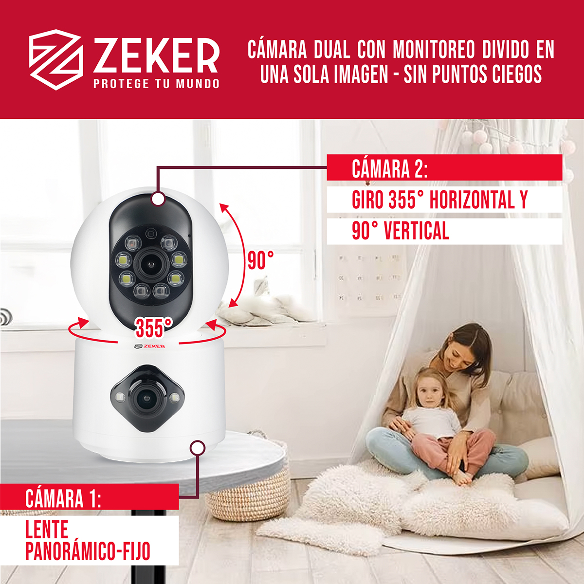 CAMARA DE SEGURIDAD INTERIOR DOBLE ZEKER 4MP 2.5GHZ WIFI IP - 3