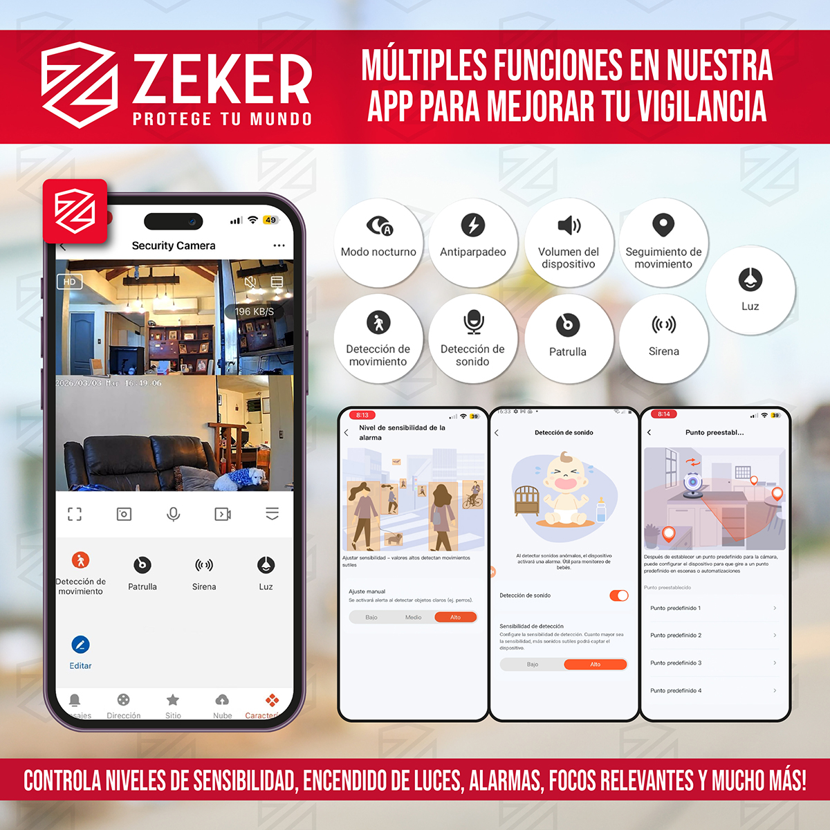 CAMARA DE SEGURIDAD INTERIOR DOBLE ZEKER 4MP 2.5GHZ WIFI IP - 6