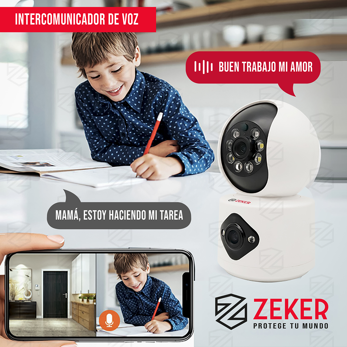 CAMARA DE SEGURIDAD INTERIOR DOBLE ZEKER 4MP 2.5GHZ WIFI IP - 8