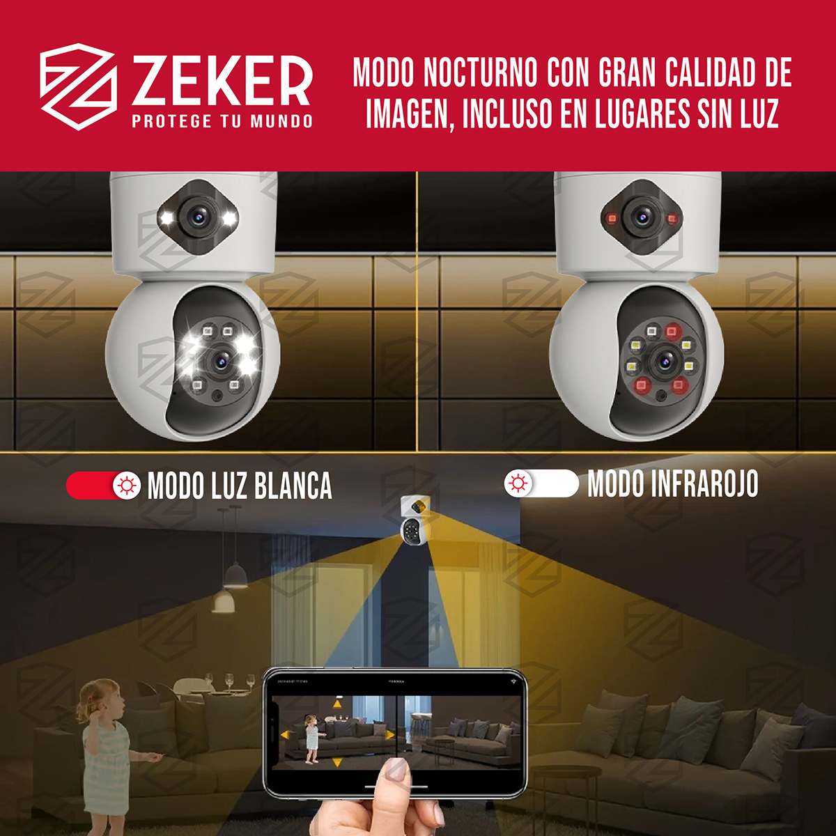 CAMARA DE SEGURIDAD INTERIOR DOBLE ZEKER 4MP 2.4G WIFI IP X2 - 4