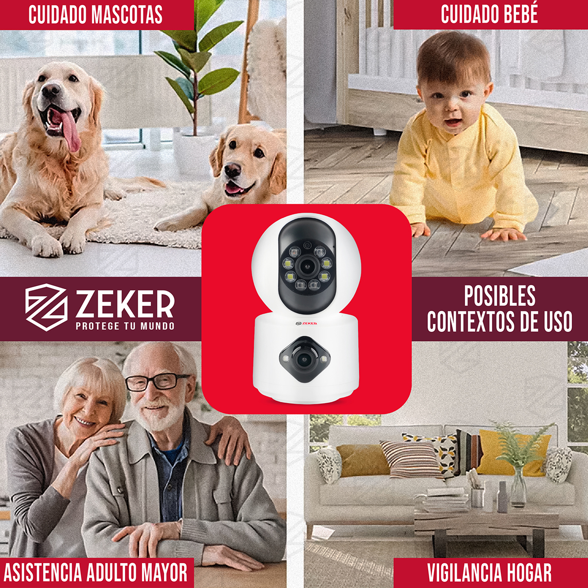 CAMARA DE SEGURIDAD INTERIOR DOBLE ZEKER 4MP 2.4G WIFI IP X2 - 9