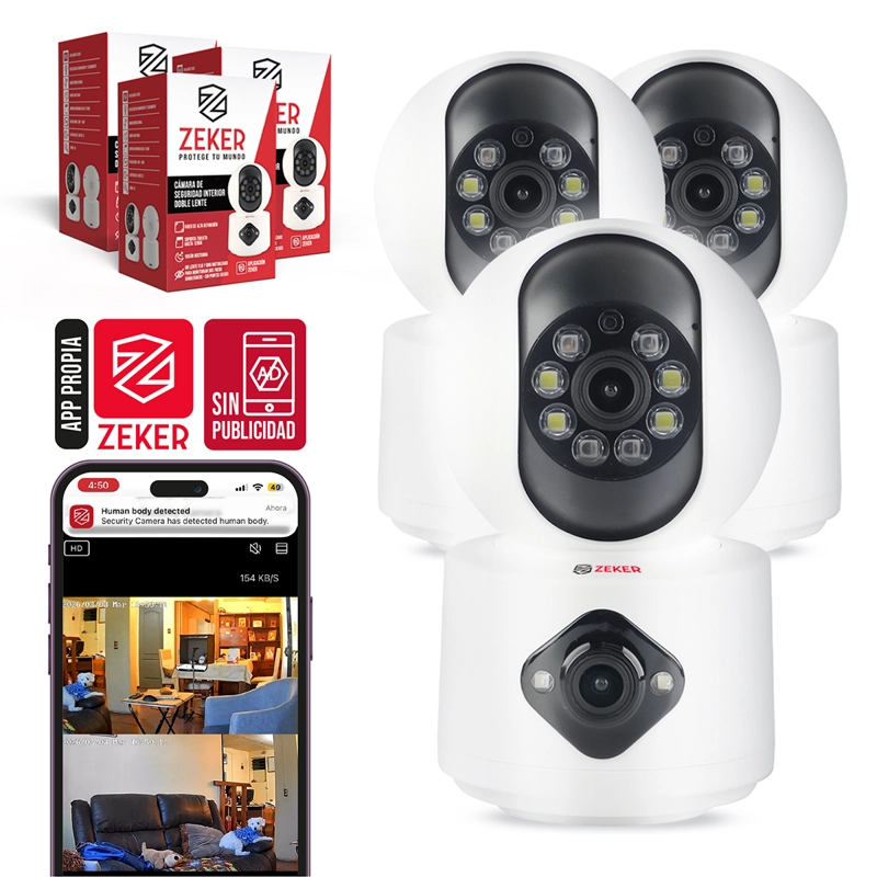 CAMARA DE SEGURIDAD INTERIOR DOBLE ZEKER 4MP 2.4G WIFI IP X3 - 1