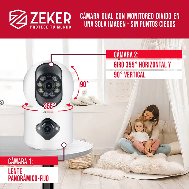 CAMARA DE SEGURIDAD INTERIOR DOBLE ZEKER 4MP 2.4G WIFI IP X3 - 3