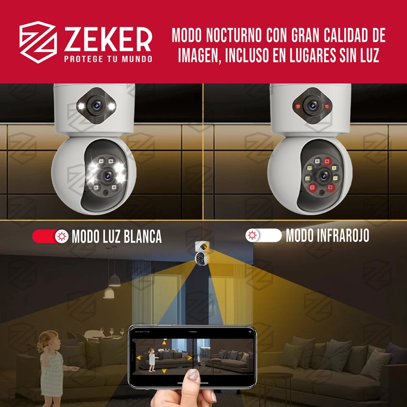CAMARA DE SEGURIDAD INTERIOR DOBLE ZEKER 4MP 2.4G WIFI IP X3 - 4