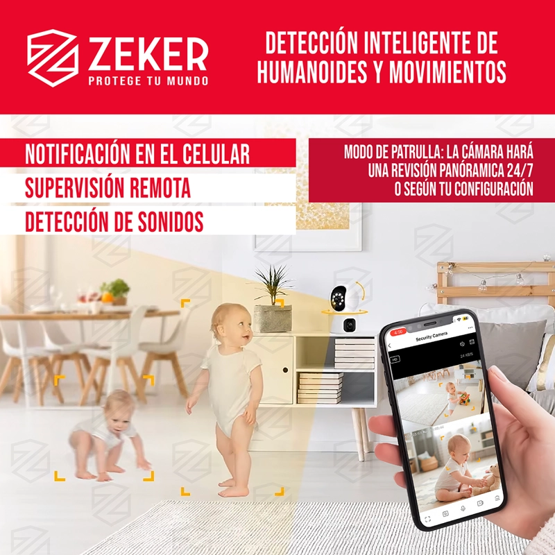 CAMARA DE SEGURIDAD INTERIOR DOBLE ZEKER 4MP 2.4G WIFI IP X3 - 7