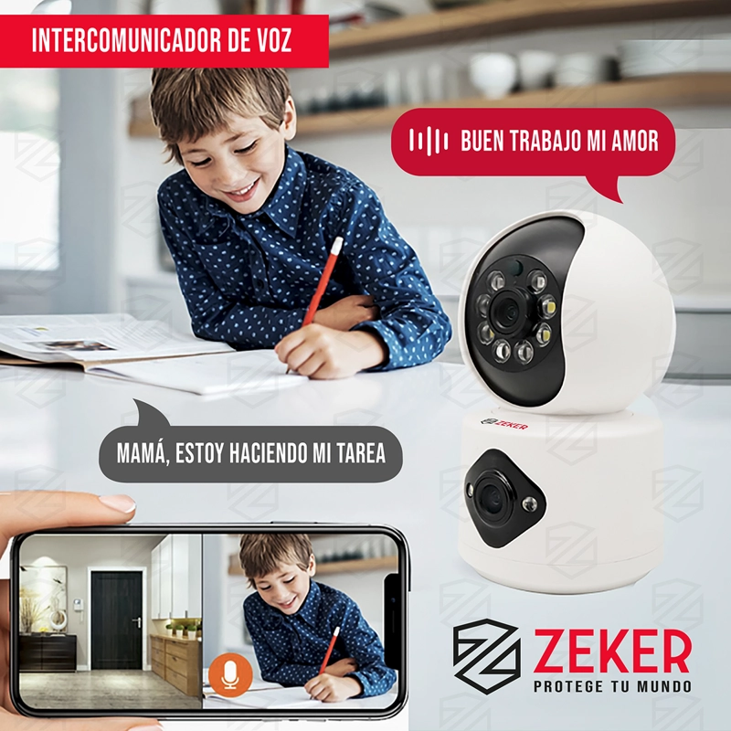 CAMARA DE SEGURIDAD INTERIOR DOBLE ZEKER 4MP 2.4G WIFI IP X3 - 8