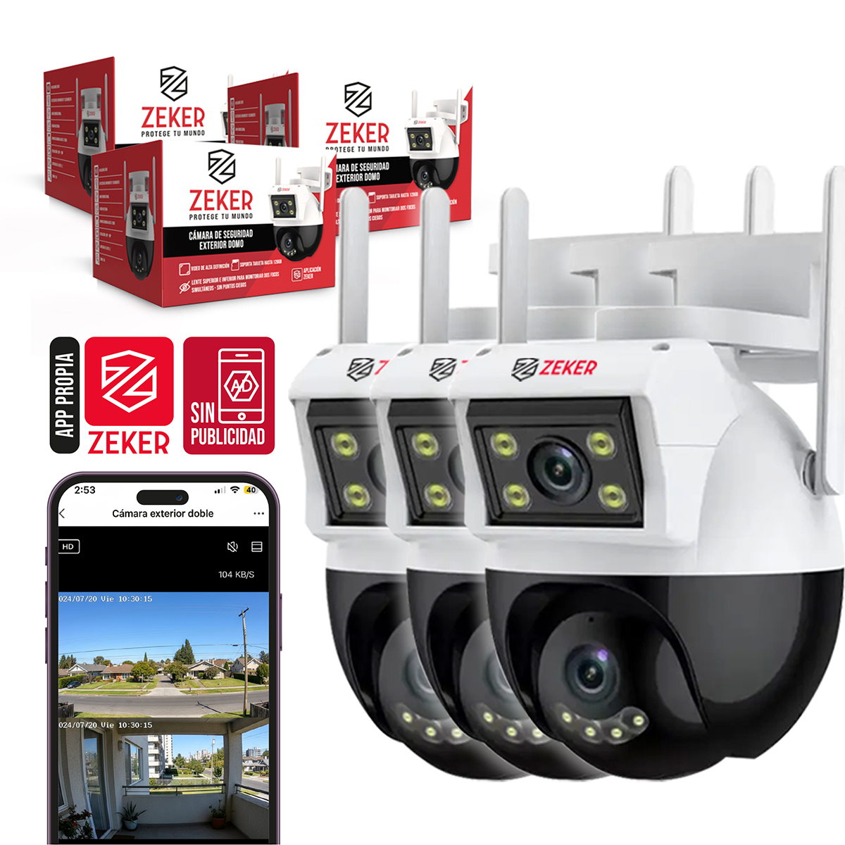 CAMARA DE SEGURIDAD DOMO ZEKER 4MP 2.4G WIFI IMPERMEABLE X3 - 1
