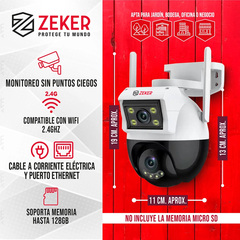 CAMARA DE SEGURIDAD DOMO ZEKER 4MP 2.4G WIFI IMPERMEABLE X3 - 2