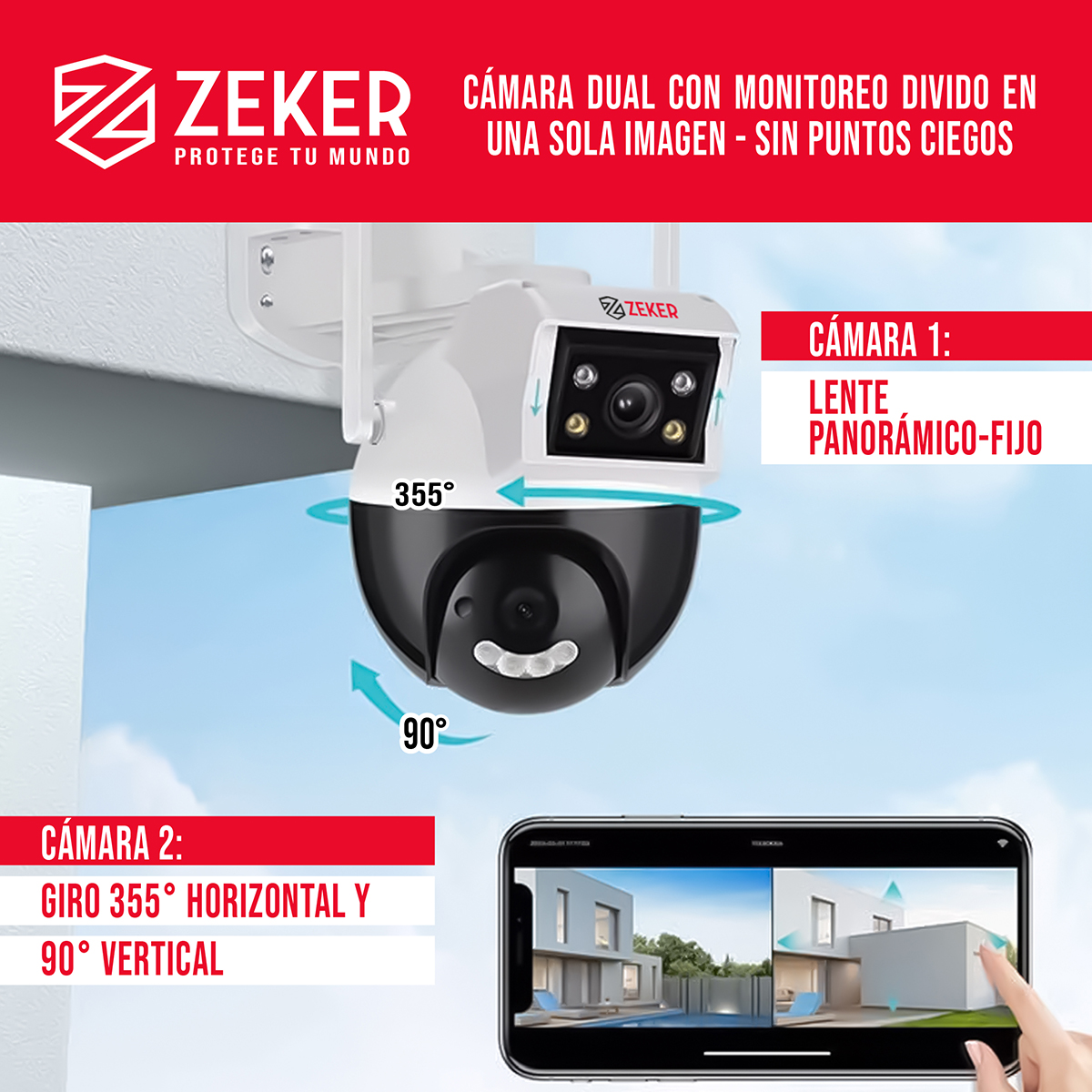 CAMARA DE SEGURIDAD DOMO ZEKER 4MP 2.4G WIFI IMPERMEABLE X3 - 3