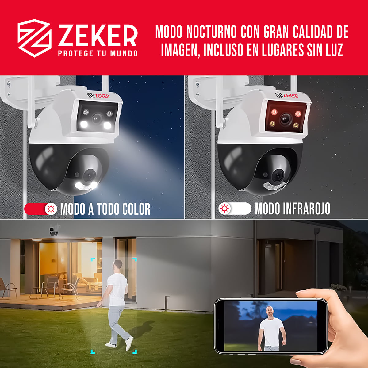 CAMARA DE SEGURIDAD DOMO ZEKER 4MP 2.4G WIFI IMPERMEABLE X3 - 4