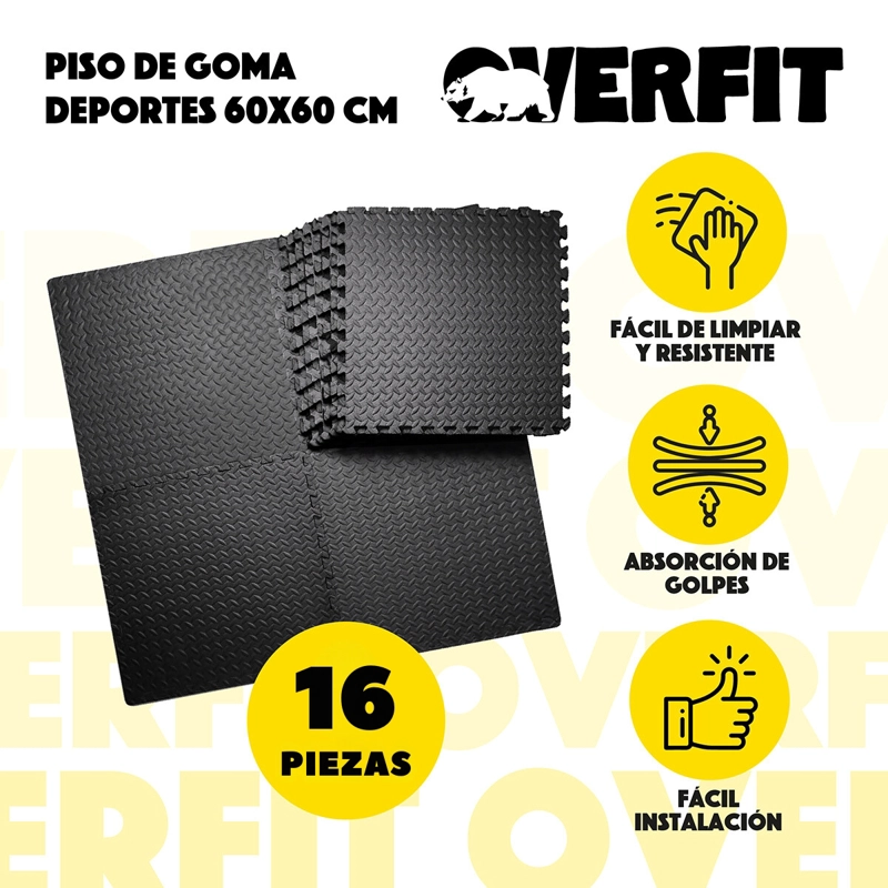 PISO GOMA EVA ALFOMBRA DEPORTIVA GIMANSIO 12MM 60X60CM X16UN - 2
