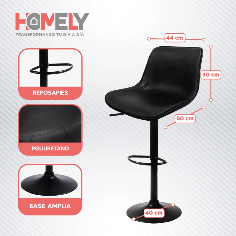 TABURETE SILLA DE BAR HOMELY ALTURA REGULABLE COCINA 80CM - 2