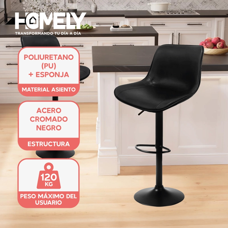 TABURETE SILLA DE BAR HOMELY ALTURA REGULABLE COCINA 80CM - 3