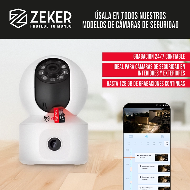 TARJETA MICRO SD MEMORIA 128 GB ZEKER 100MBPS ADAPTADOR SD - 4