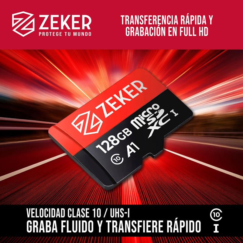 TARJETA MICRO SD MEMORIA 128 GB ZEKER 100MBPS ADAPTADOR SD - 5
