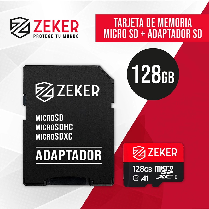 TARJETA MICRO SD MEMORIA 128 GB ZEKER 100MBPS ADAPTADOR SD - 7