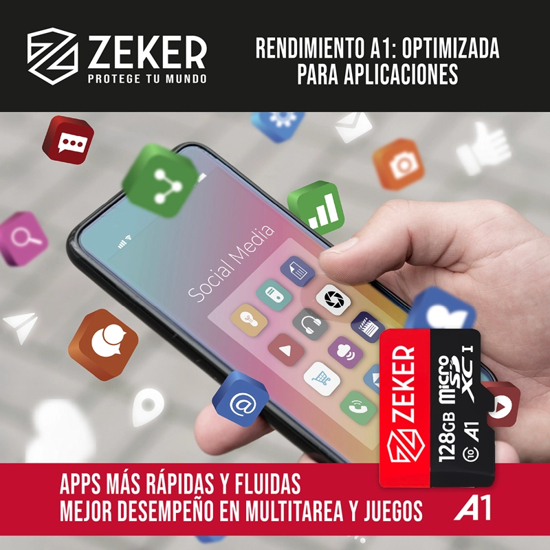 TARJETA MICRO SD MEMORIA 128 GB ZEKER 100MBPS ADAPTADOR SD - 8