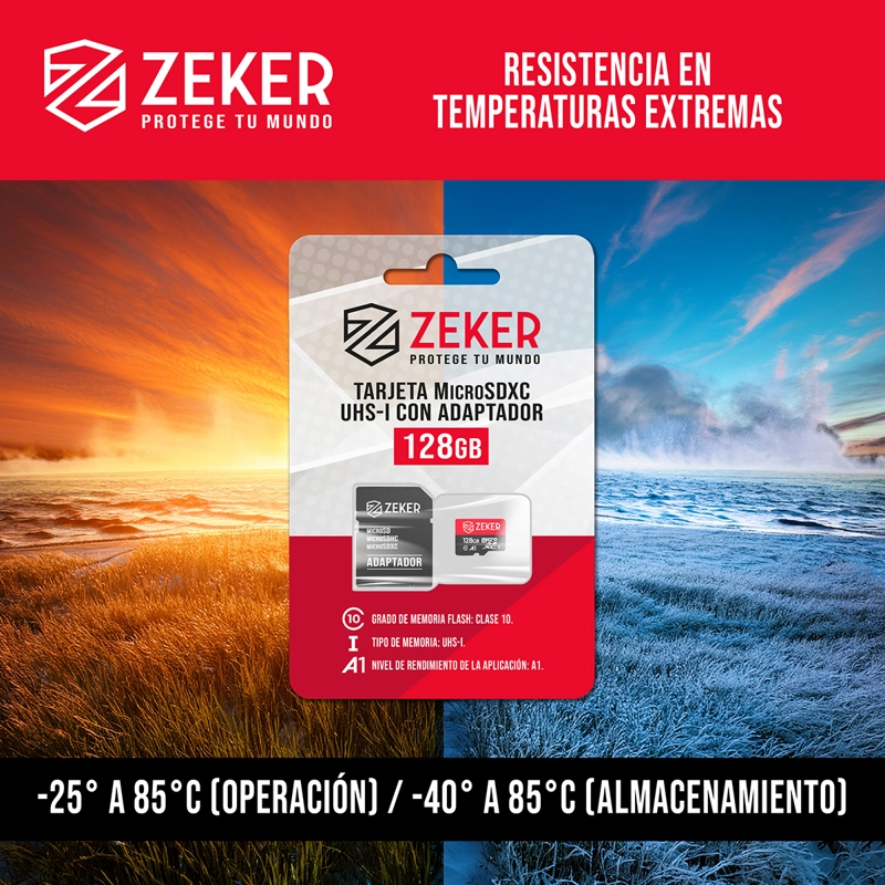 TARJETA MICRO SD MEMORIA 128 GB ZEKER 100MBPS ADAPTADOR SD - 9