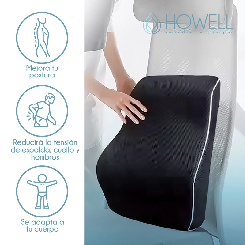 COJIN LUMBAR ORTOPEDICO 3D MESH HOWELL ESPALDA MEMORY DORSAL - 2