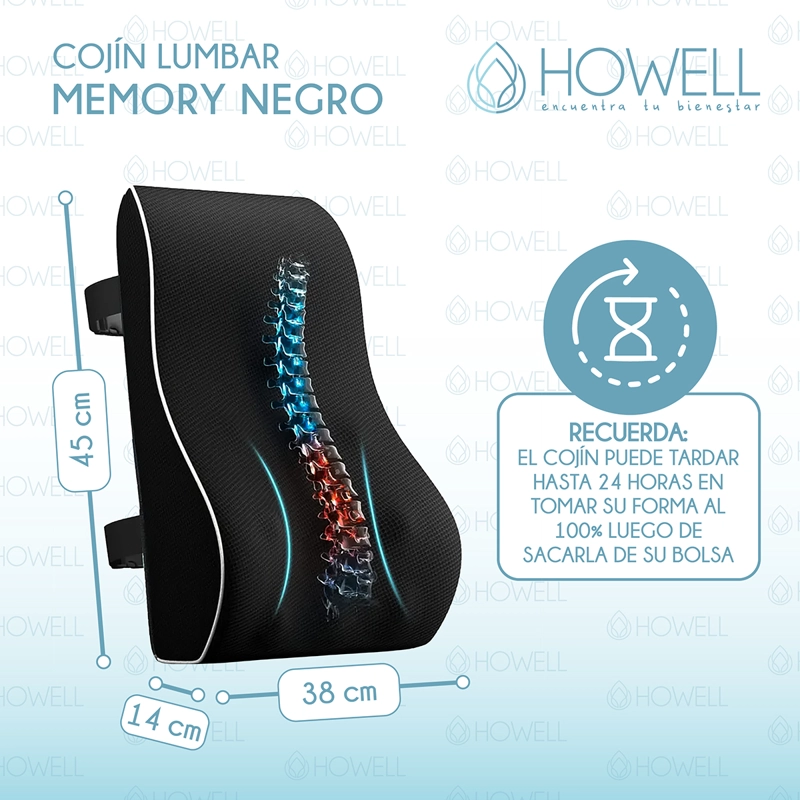 COJIN LUMBAR ORTOPEDICO 3D MESH HOWELL ESPALDA MEMORY DORSAL - 3