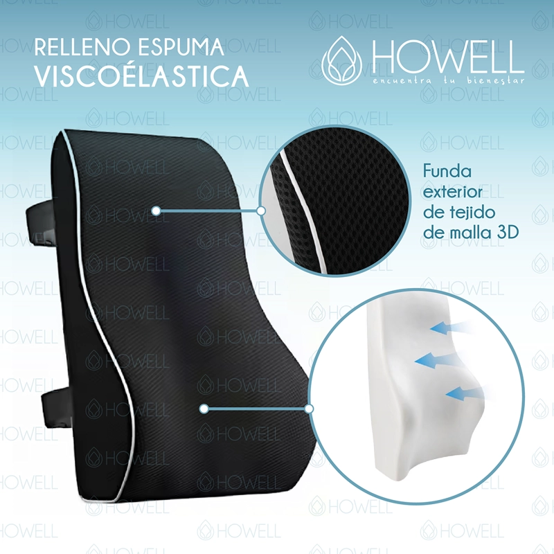 COJIN LUMBAR ORTOPEDICO 3D MESH HOWELL ESPALDA MEMORY DORSAL - 4