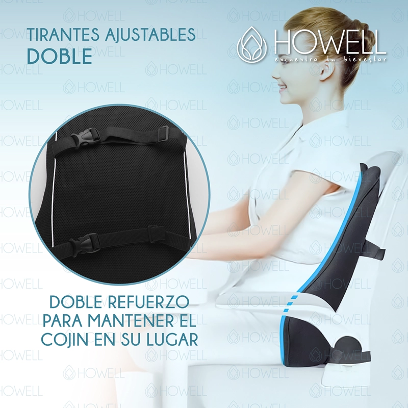 COJIN LUMBAR ORTOPEDICO 3D MESH HOWELL ESPALDA MEMORY DORSAL - 6