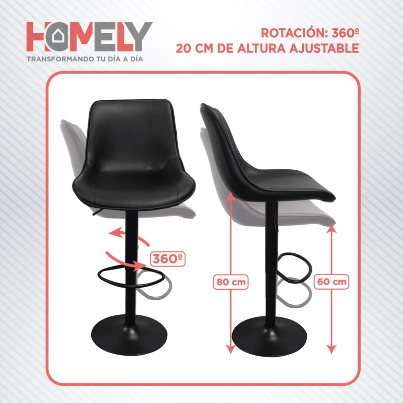 TABURETE SILLA DE BAR HOMELY ALTURA REGULABLE COCINA 80CM X2 - 4