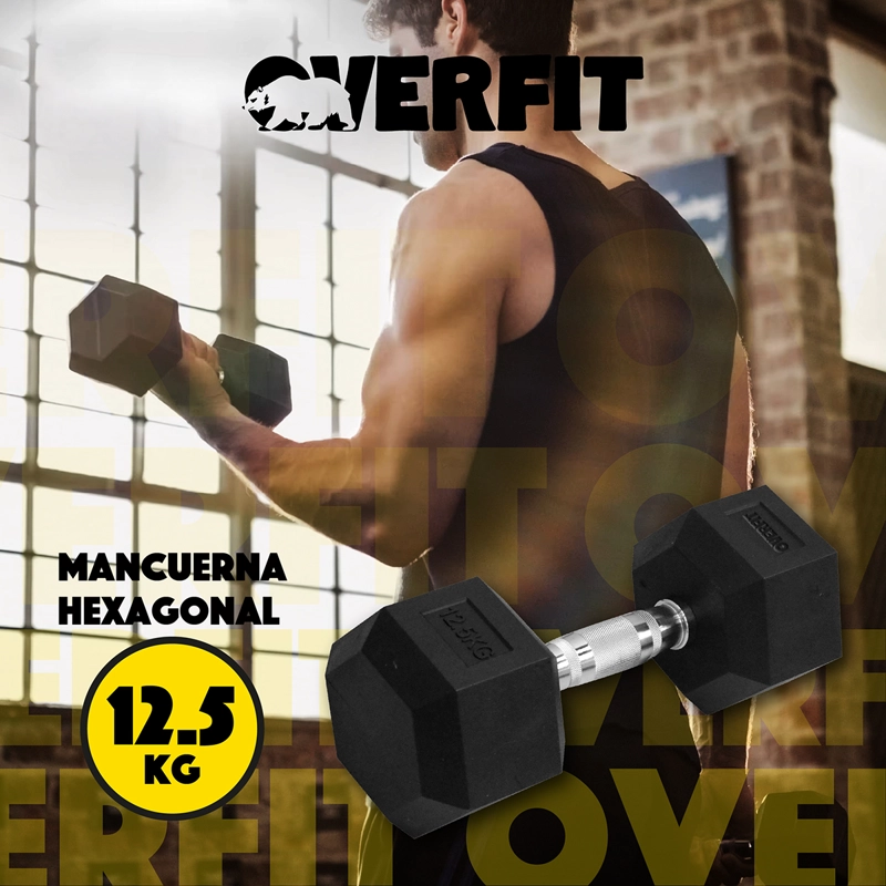 MANCUERNA HEXAGONAL 12.5 KG ACERO Y CAUCHO OVERFIT - 8