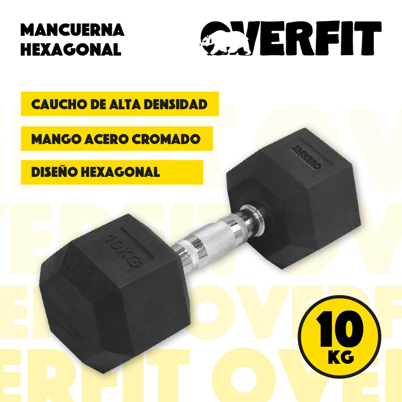 MANCUERNA HEXAGONAL 10 KG ACERO Y CAUCHO OVERFIT - 2